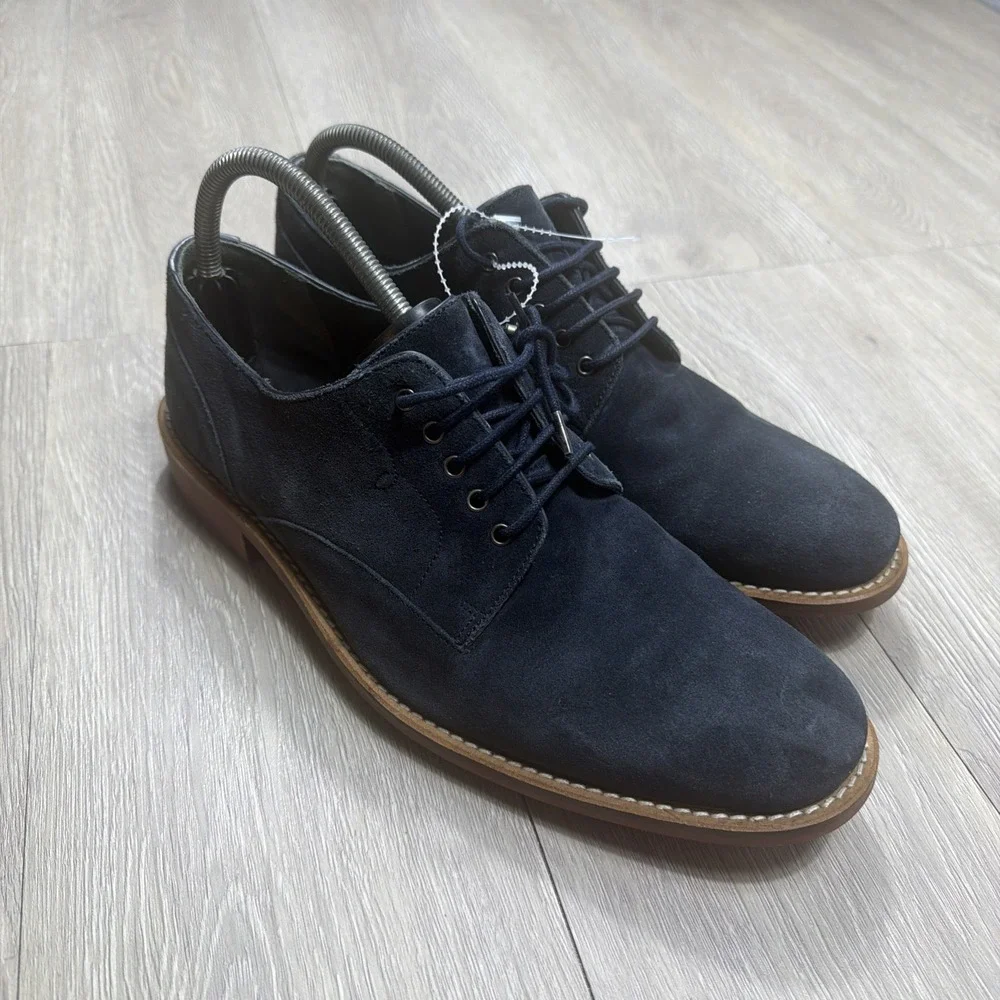 Ted Baker London Suede Dress Shoes Men 10 Derby Oxfords Leather Navy Blue Formal